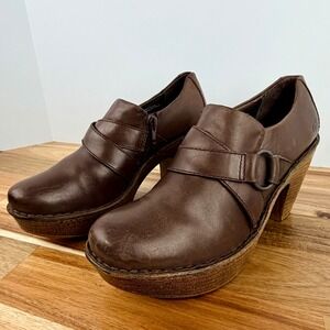 Born Leather Ankle Boots Chunky Heel Side Zip Buckle Moc Toe Women's Size 7.5‎
